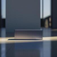 A white box sitting on a floor in front of a window photo