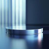 A round table with a silver top on it photo