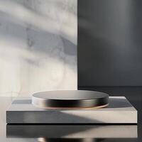 A black and white circular object on a table photo