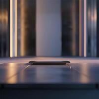 An empty table with a phone on it photo