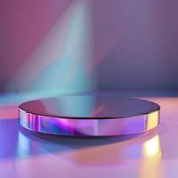 A round table with a colorful light shining on it photo