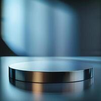 A round table with a silver top on a table photo