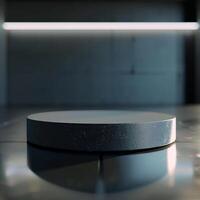 A round object sitting on a table in a dark room photo