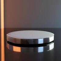 A round object on a table with a light behind it photo