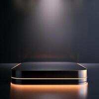 Black and gold stand with spotlight on it photo