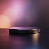 An empty round table on a dark surface photo