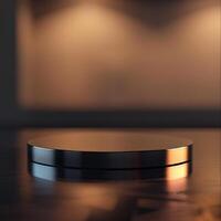 A black and silver object on a table photo