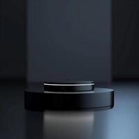 A black object on a table with a light photo