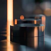 A close up of three black metal objects photo