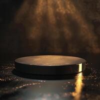 A round table with a golden light shining on it photo