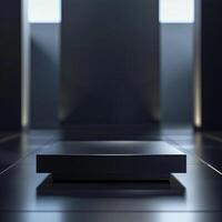 An empty black box sitting on a floor in a room photo