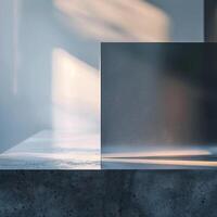 A concrete block with a window in front of it photo