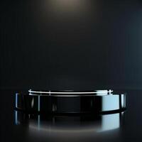 A black and white circular table with a light on it photo