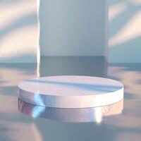 A white round table in a room with a window photo