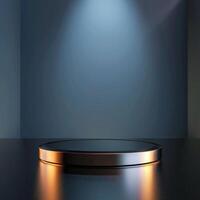 An empty podium on a dark table with a spotlight photo