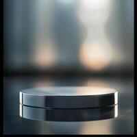A round object sitting on a table with a blurry background photo