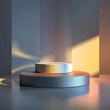 3d representación de un podio con un ligero brillante en eso foto