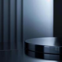 A black table with a circular object on it photo