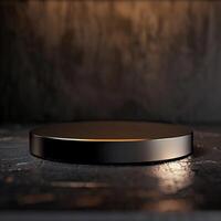 A black circular object on a table photo