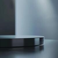 A black circular object on a table photo