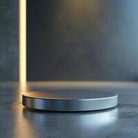A silver object on a table in front of a wall photo