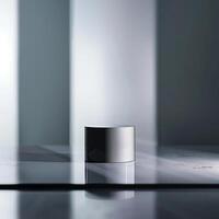 A white object sitting on a table in front of a window photo