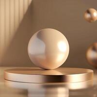 A white sphere on top of a table with other spheres photo