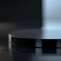 A black circular object on a table photo