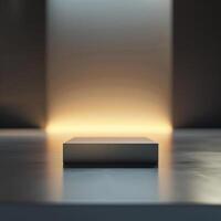 An empty box on a table in a dark room photo