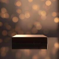 A black box sitting on a table with a bokeh effect photo
