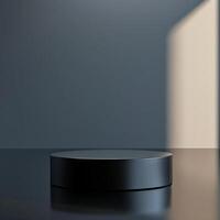 Black round table on a table with a light shining on it photo