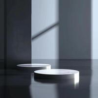 A white round table with a shadow on it photo