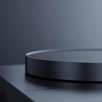 A black circular plate on a table photo