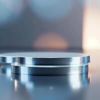 Two silver round objects sitting on a table photo
