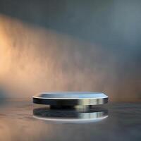 A metal plate on a table with a light shining on it photo
