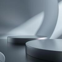 A close up of three silver objects on a table photo