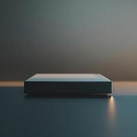A black box sitting on a table with a light shining on it photo