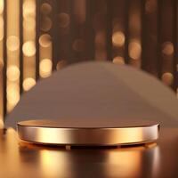A golden object on a table with a light background photo