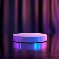 A round white object on a table with a purple light photo
