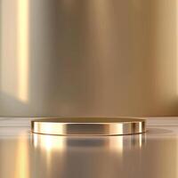 Gold podium with shiny surface on a table photo