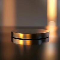 A round object on a table with a light behind it photo