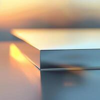 A close up of a metal box on a table photo