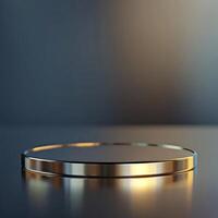 A golden circular table with a light shining on it photo