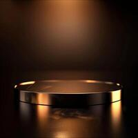 Golden round table with a spotlight on it photo