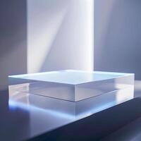 A glass table with a light shining on it photo