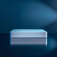 A blue box sitting on a table with a light shining on it photo