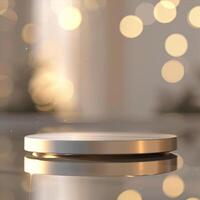 A white object on a table with lights in the background photo