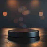 An empty black box sitting on a table in front of a light photo