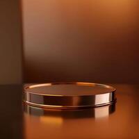 Round metal container on a table with a brown background photo