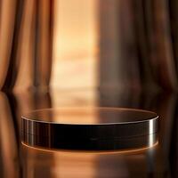 A round table with a curtain in the background photo
